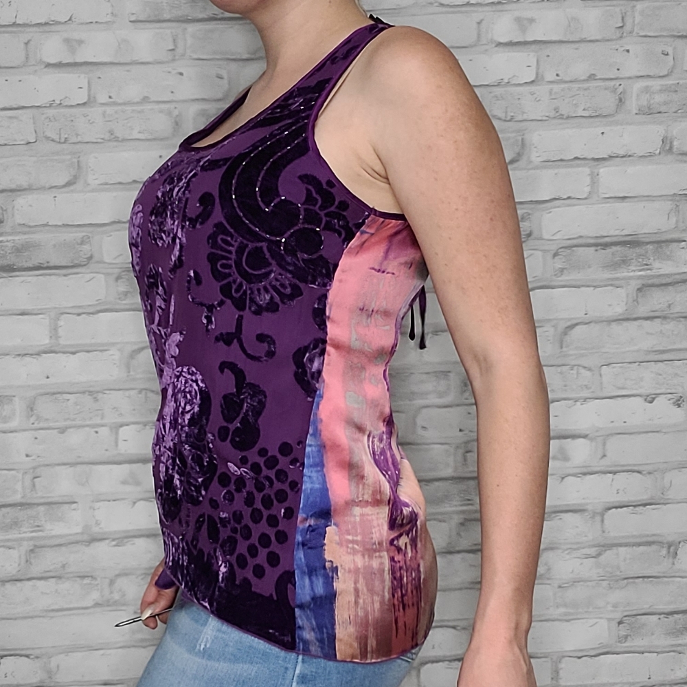 Hale Bob Purple Silk Velvet Floral Colorful Blouse - Picture 2 of 12